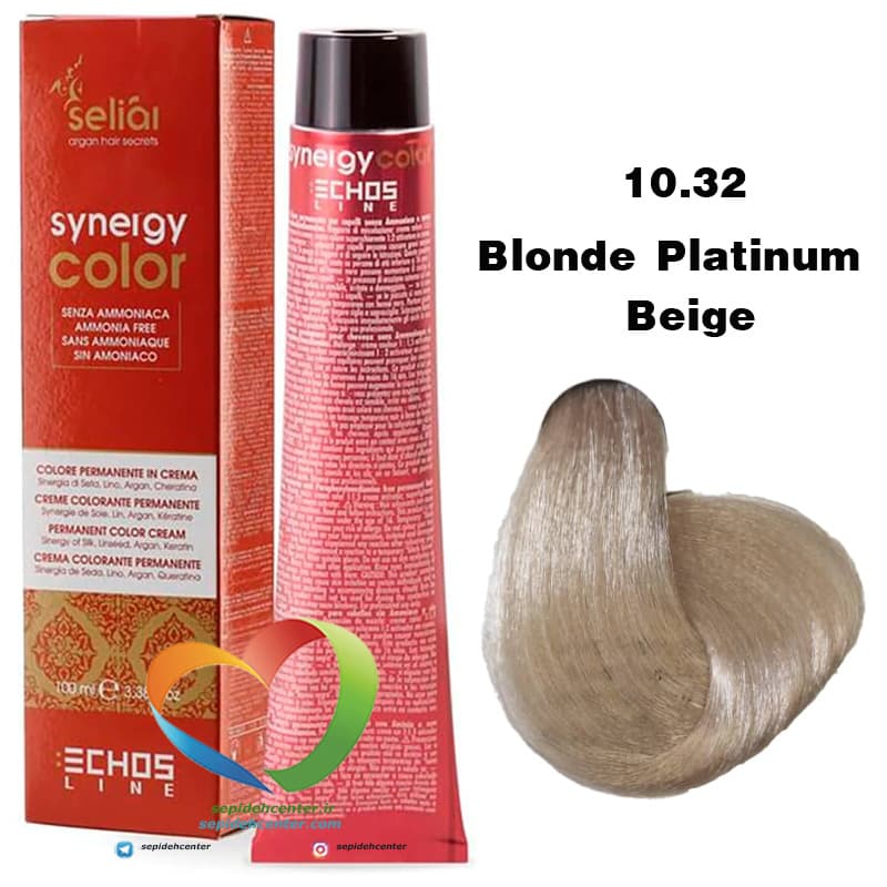رنگ موی بدون آمونیاک بژ پلاتینه 10.32 سینرژی اچ اس لاین Hair Color ECHOSLINE Synergy Blonde Platinum Beige — تصویر ۵