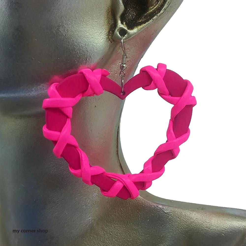 گوشواره چوب و چرم رنگ صورتی کد 008 — تصویر ۲