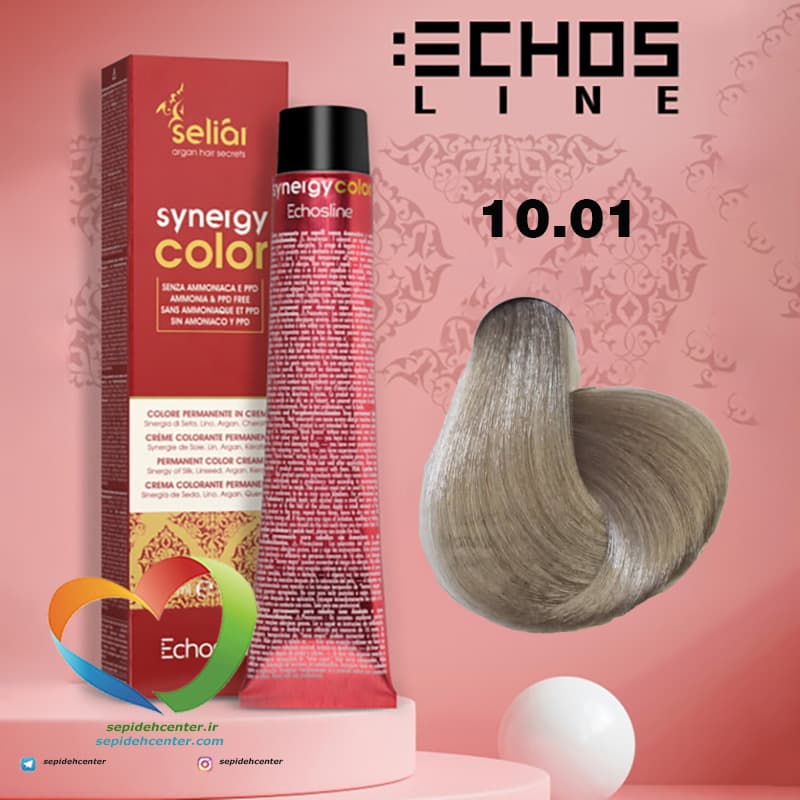 رنگ موی بدون آمونیاک بلوند دودی پلاتینه 10.01 سینرژی اچ اس لاین Hair Color ECHOSLINE Synergy Blonde Platinum Ash — تصویر ۸