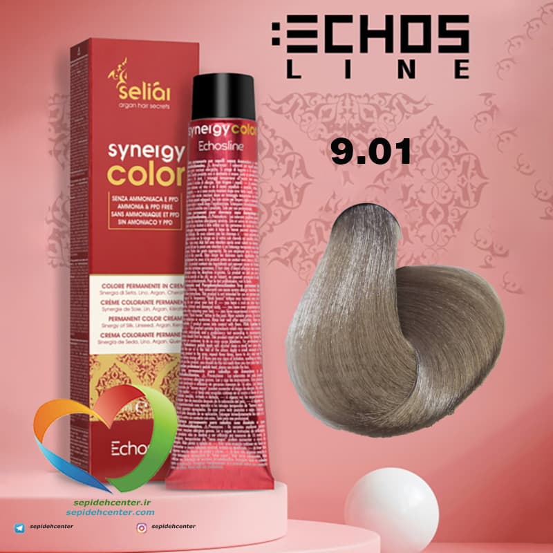 رنگ موی بدون آمونیاک بلوند دودی خیلی روشن 9.01 سینرژی اچ اس لاین Hair Color ECHOSLINE Synergy Very Light Blonde Ash — تصویر ۴
