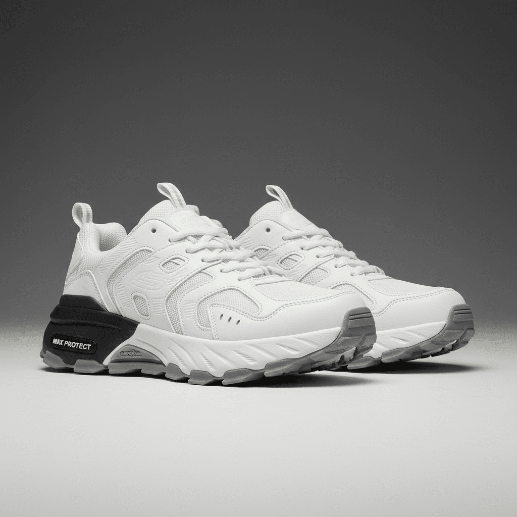 کفش کوهنوردی مردانه Skechers Max Protect سفید یخی مناسب طبیعتگردی و پیادهروی — تصویر ۴