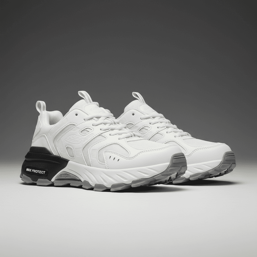 کفش کوهنوردی مردانه Skechers Max Protect سفید یخی مناسب طبیعتگردی و پیادهروی — تصویر ۲