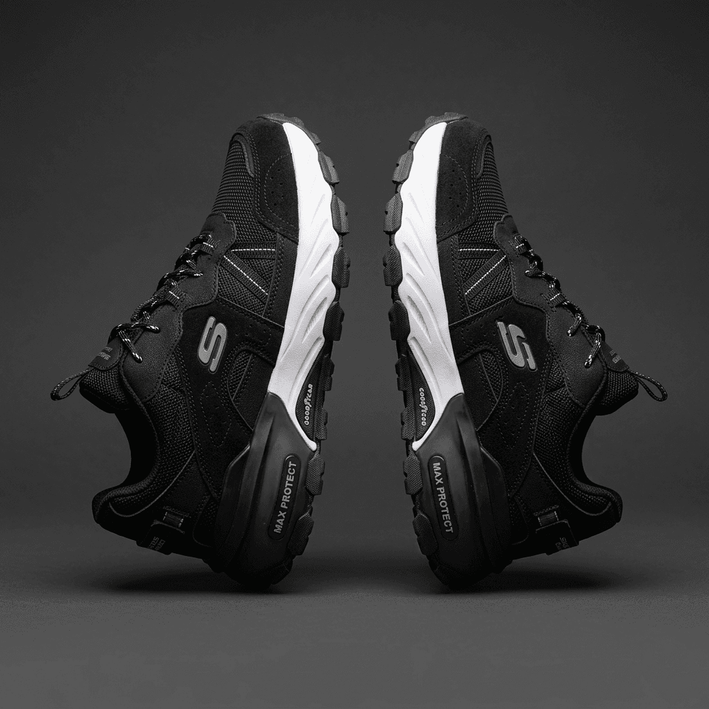 کفش اسپرت پیاده‌روی Skechers Trail مشکی سفید — تصویر ۲
