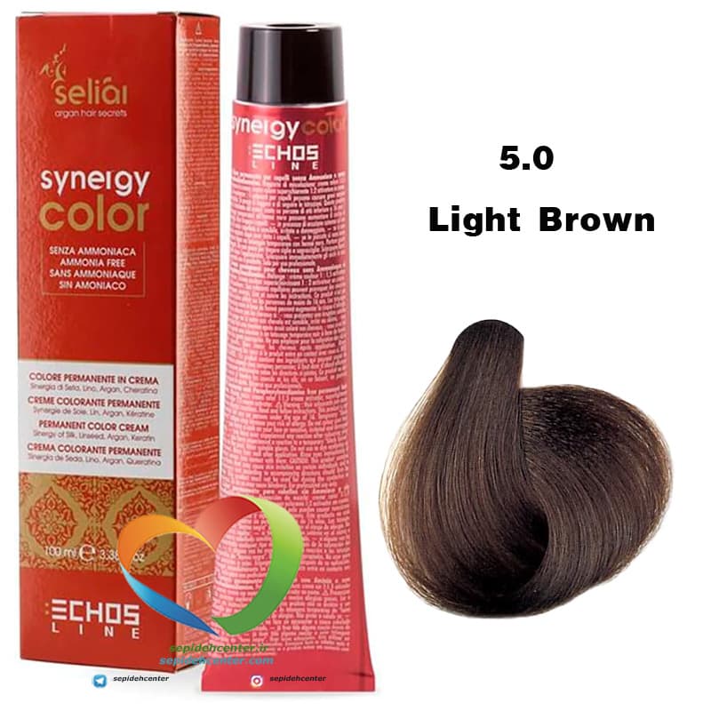 رنگ موی بدون آمونیاک قهوه ای روشن 5.0 سینرژی اچ اس لاین Hair Color ECHOSLINE Synergy Light Brown — تصویر ۵