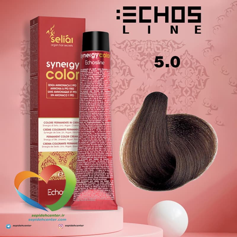رنگ موی بدون آمونیاک قهوه ای روشن 5.0 سینرژی اچ اس لاین Hair Color ECHOSLINE Synergy Light Brown — تصویر ۶