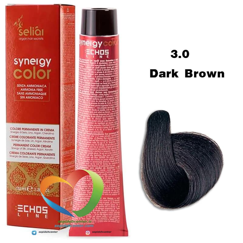رنگ موی بدون آمونیاک قهوه ای تیره 3.0 سینرژی اچ اس لاین Hair Color ECHOSLINE Synergy Dark Brown — تصویر ۵