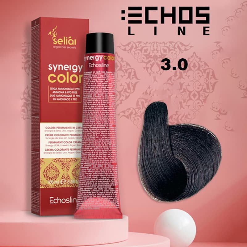 رنگ موی بدون آمونیاک قهوه ای تیره 3.0 سینرژی اچ اس لاین Hair Color ECHOSLINE Synergy Dark Brown — تصویر ۲