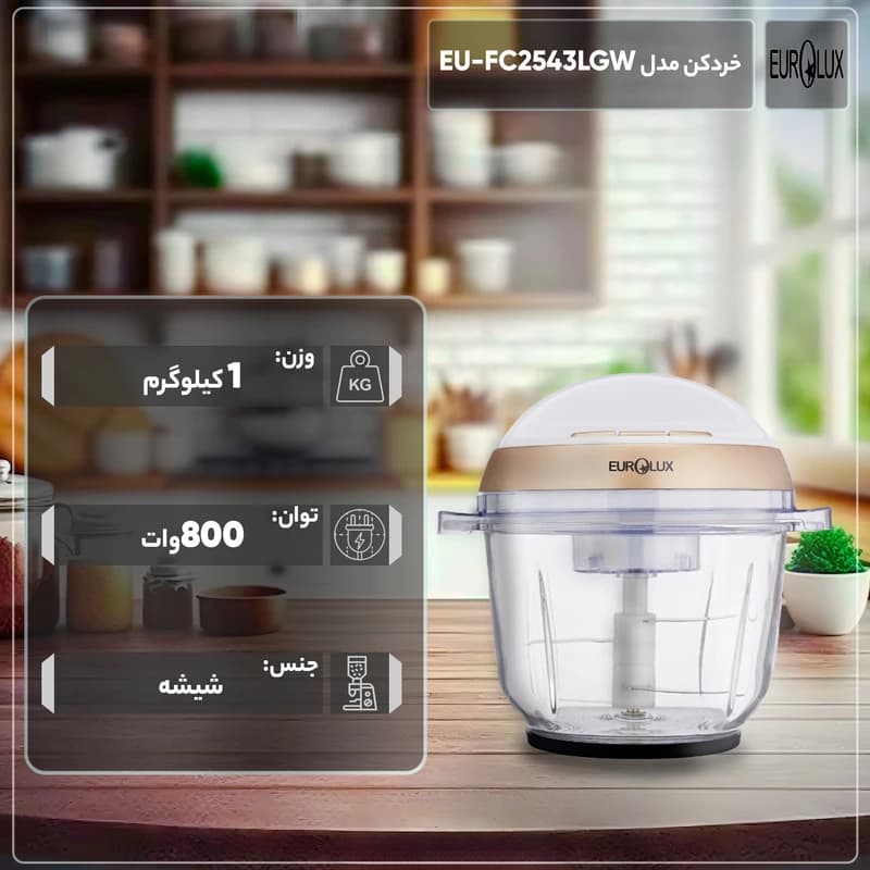 خردکن شیشه ای 800 وات یورولوکس مدل EU-2543 — تصویر ۲