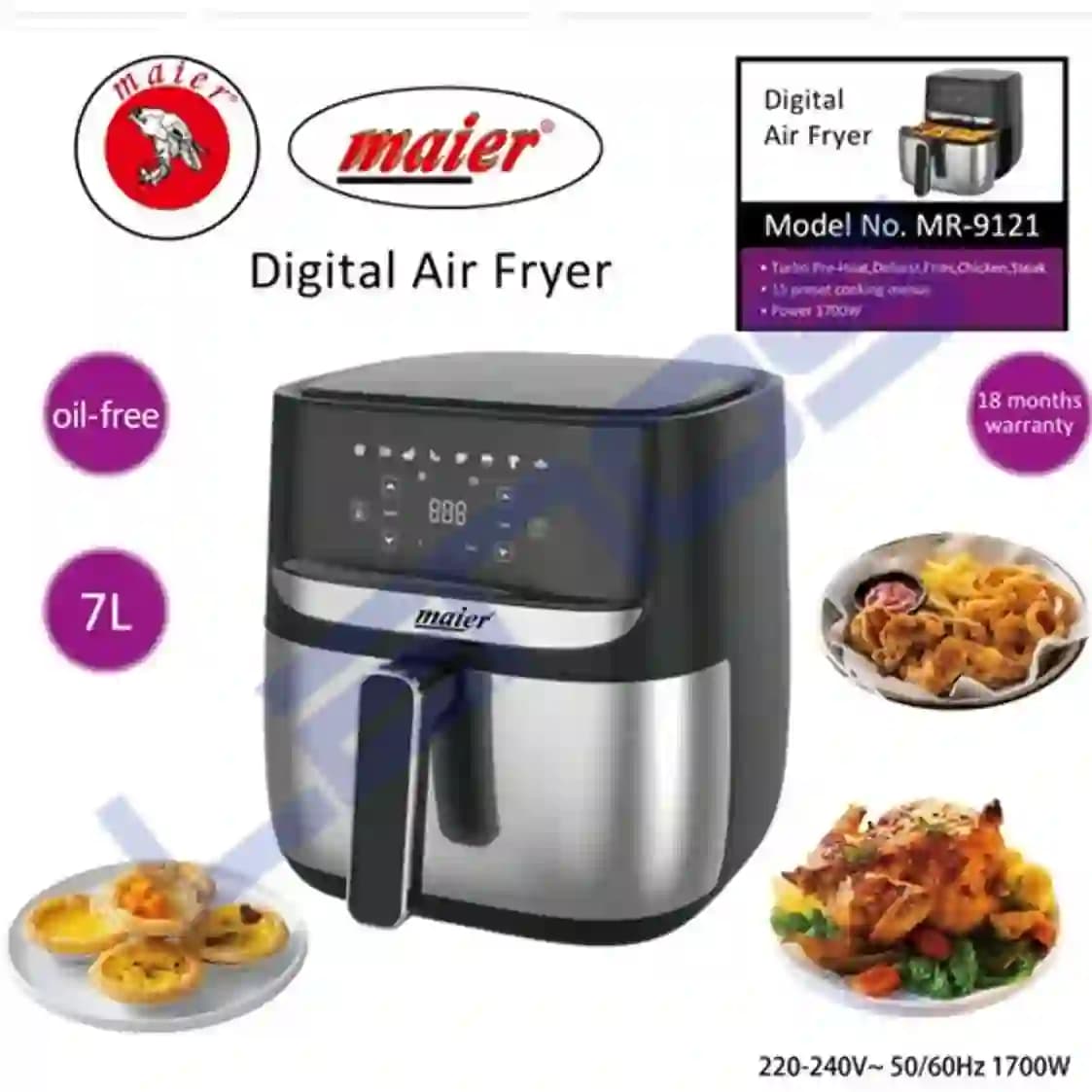 سرخ کن بدون روغن 7 لیتری مایر مدل MR-9121 — تصویر ۴