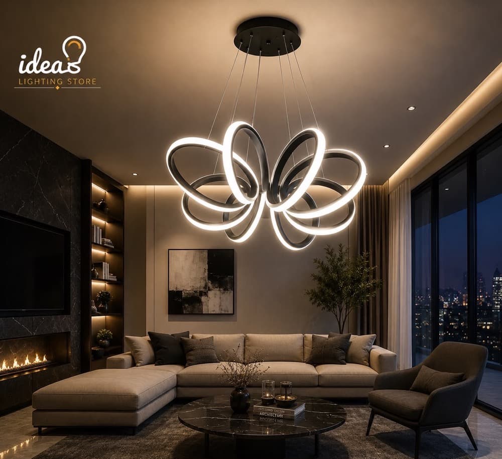 چراغ آویز سقفی LED مینیمال حلقه ای(گل 9 پر) — تصویر ۳