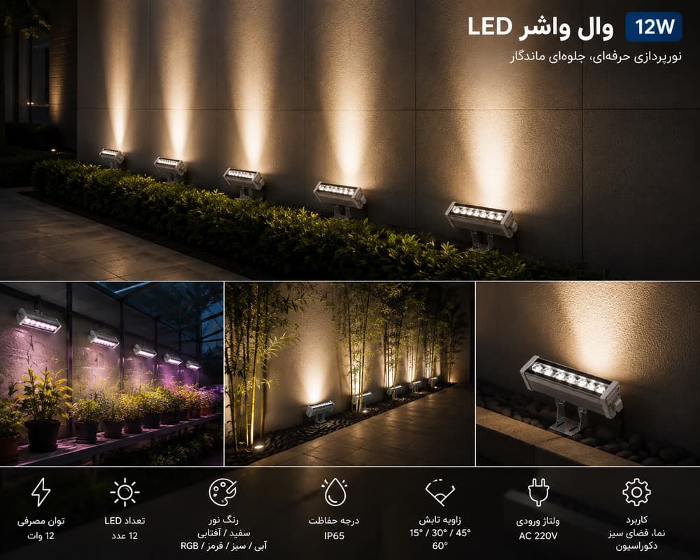 چراغ وال واشر 12 وات رشد گیاه آرین نور — تصویر ۲
