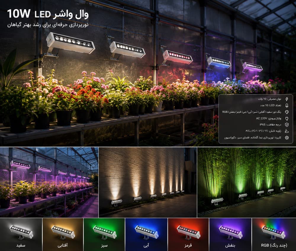 چراغ وال واشر 10 وات رشد گیاه آرین نور — تصویر ۴