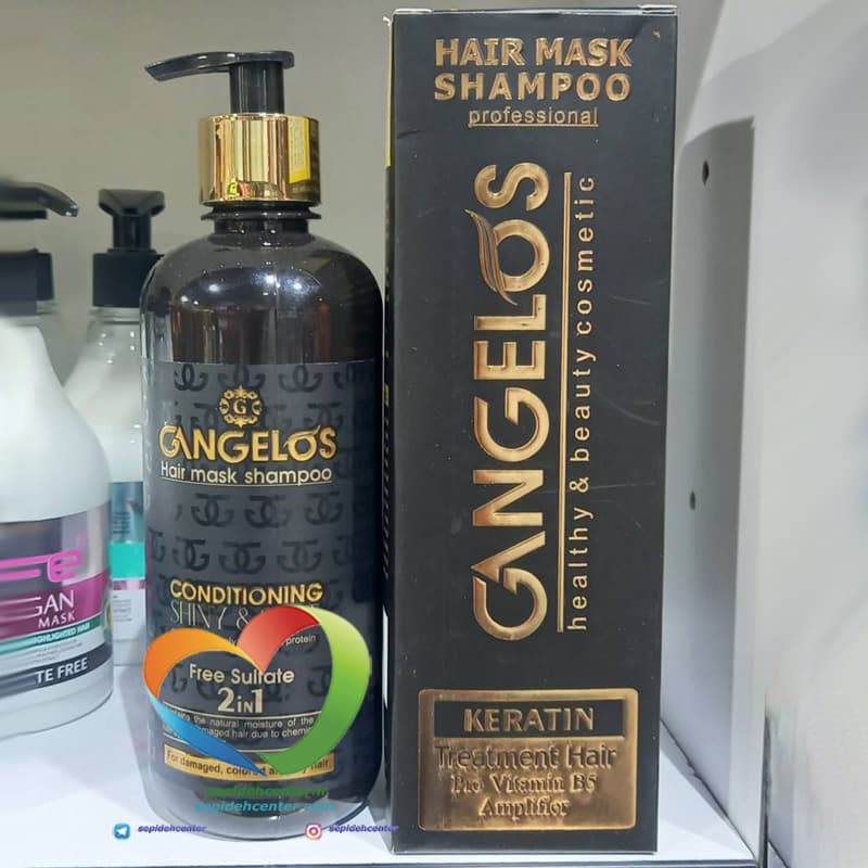 شامپو ماسک مو کراتینه فری سولفات گانگلوس Gangelos Hair mask Shampoo 2in1 حجم 500 میل — تصویر ۵