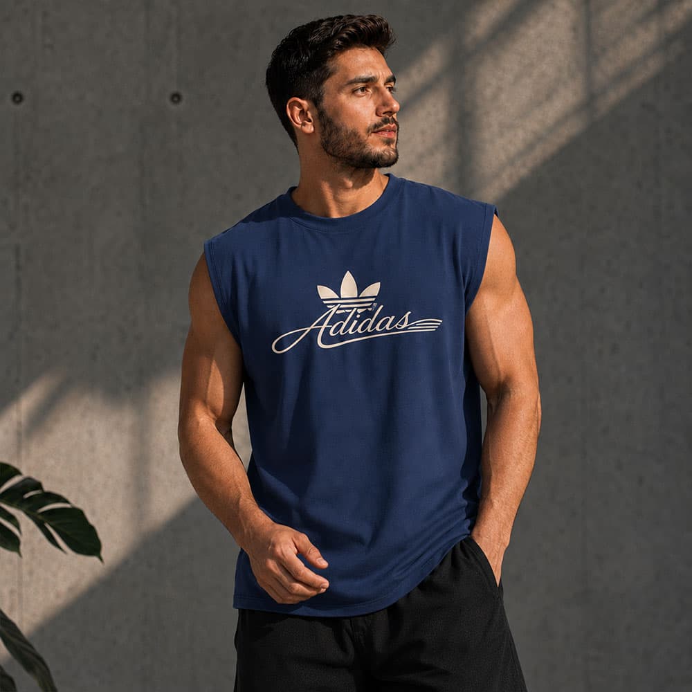 وست مردانه آستین حلقه‌ای طرح Adidas | رنگ سورمه ای — تصویر ۲