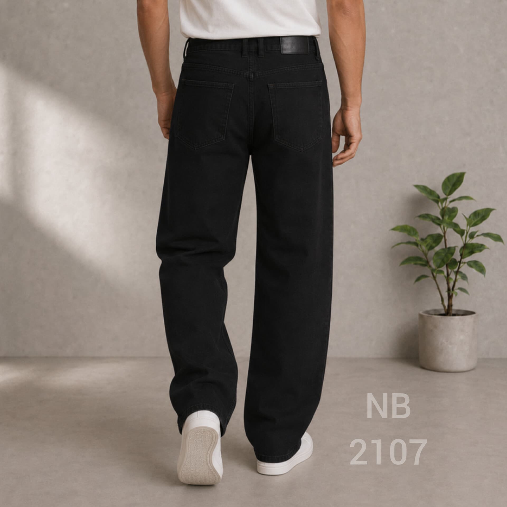 شلوار جین نیم بگ مردانه رنگ مشکی کد NB2107 — تصویر ۲