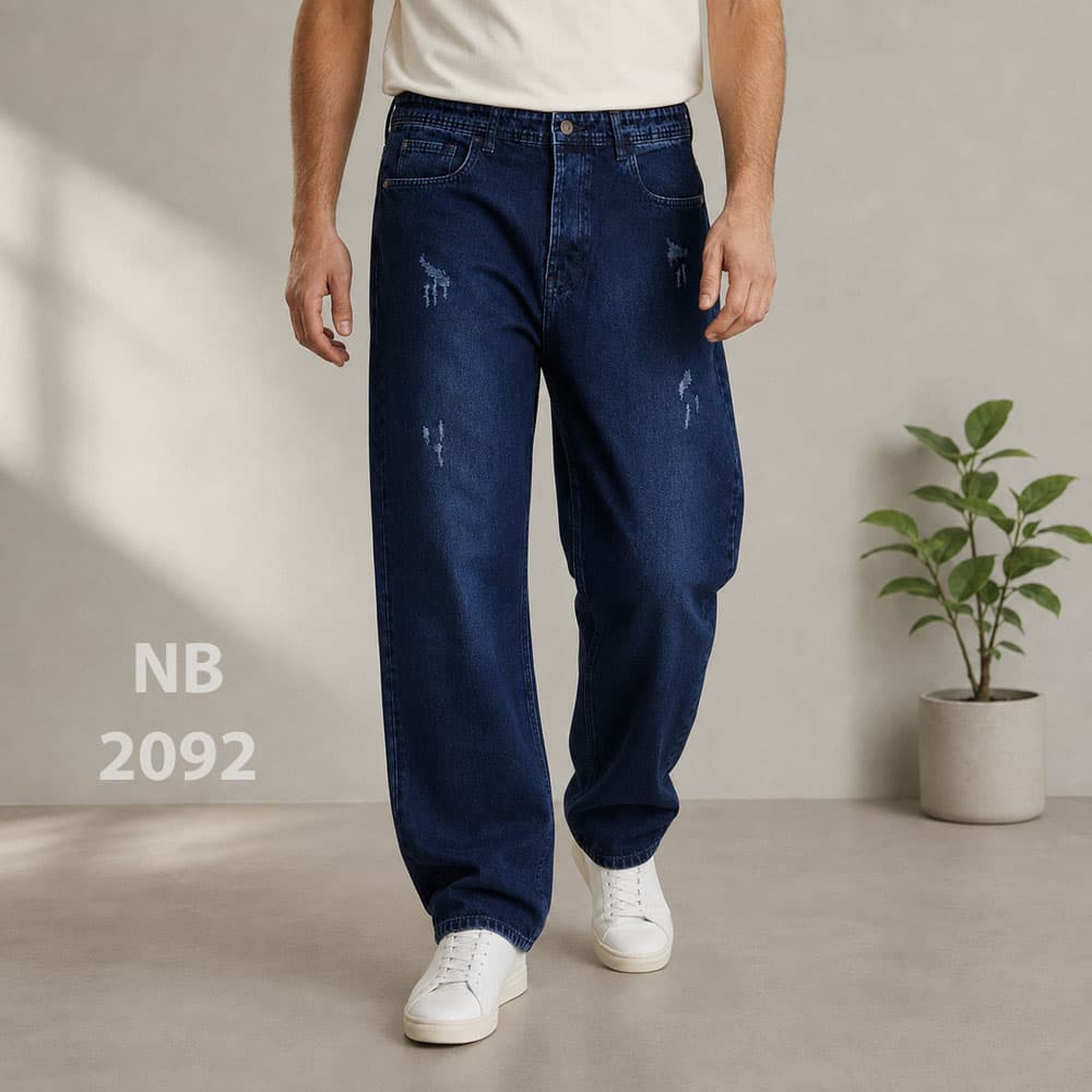 شلوار جین نیم بگ مردانه رنگ آبی سرمه ای کد NB2092 — تصویر ۴