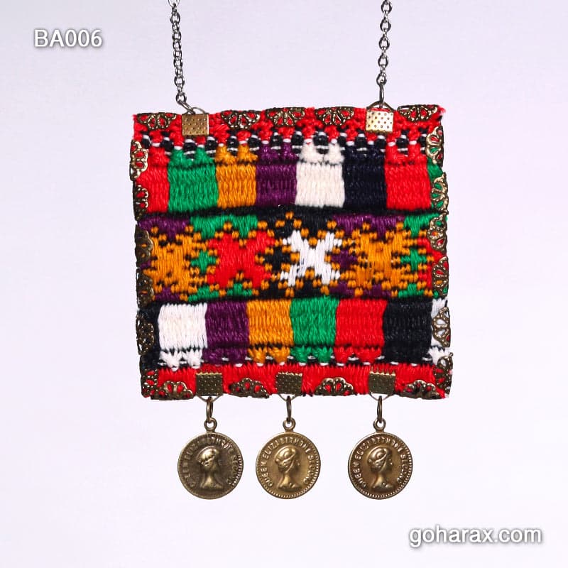 ست گردن بند رو مانتویی و مچ بند سوزن دوزی بلوچی دست ساز | code:ba006 — تصویر ۸