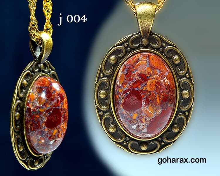 گردن بند برنز جاسپر عقیق گل اناری | code:j0004 — تصویر ۳