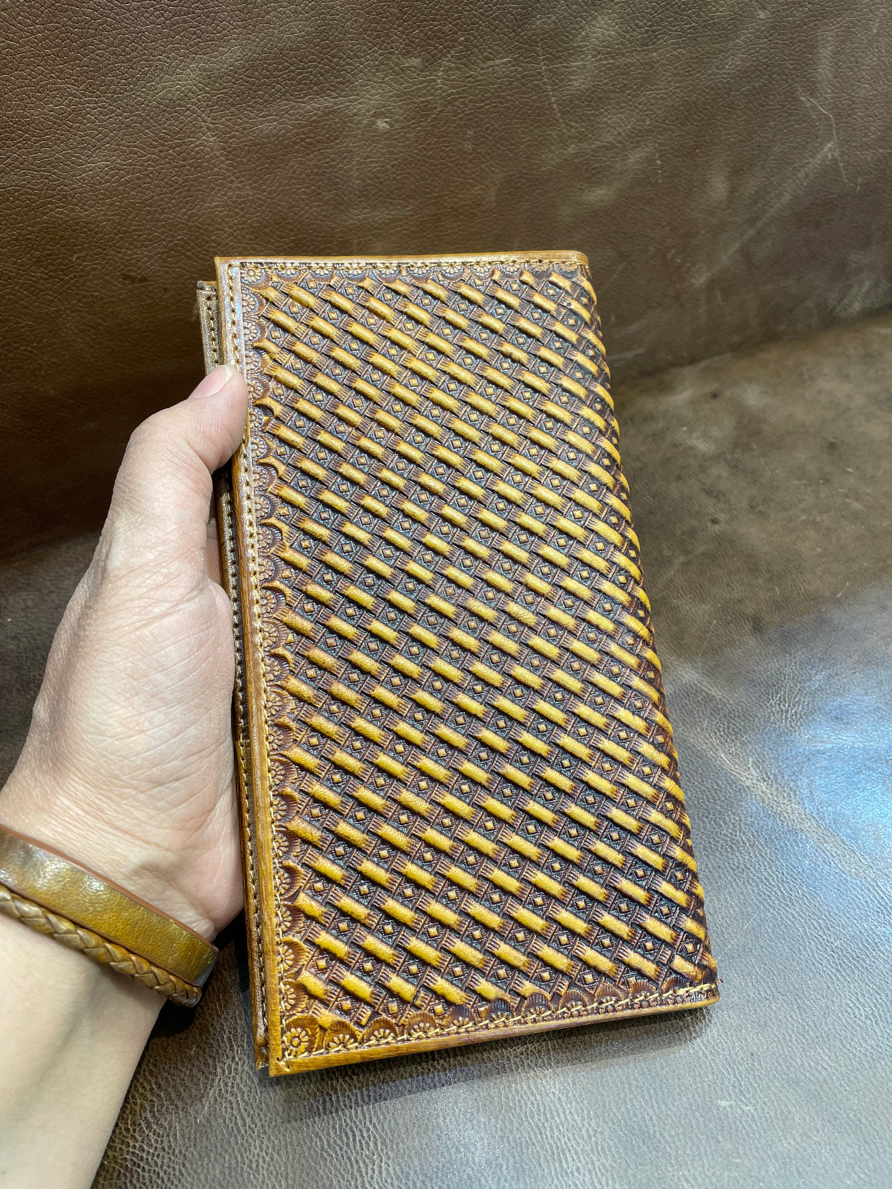 کیف پول کتی حکاکی حصیری -چرم گابای