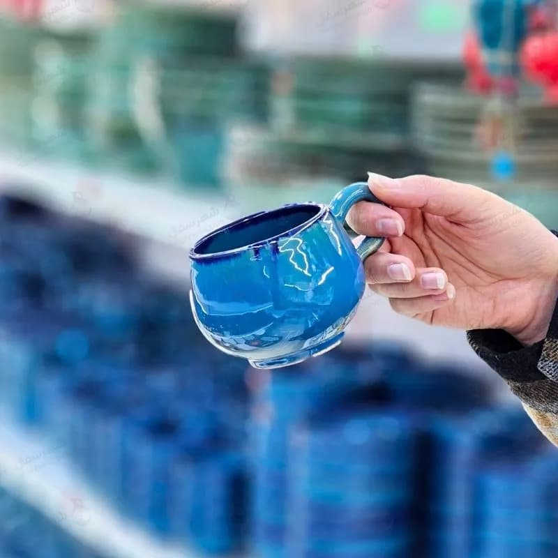 فنجان سفالی آبی فیروزه