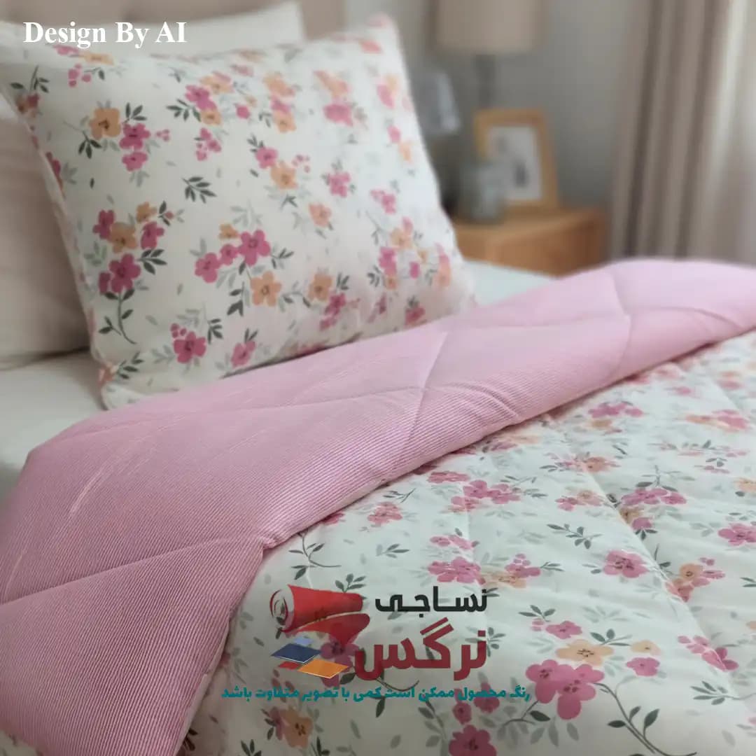 روتختی یکنفره و دونفره نخ پنبه گلدار و راه راه صورتی کد 752 و 753 — تصویر ۹