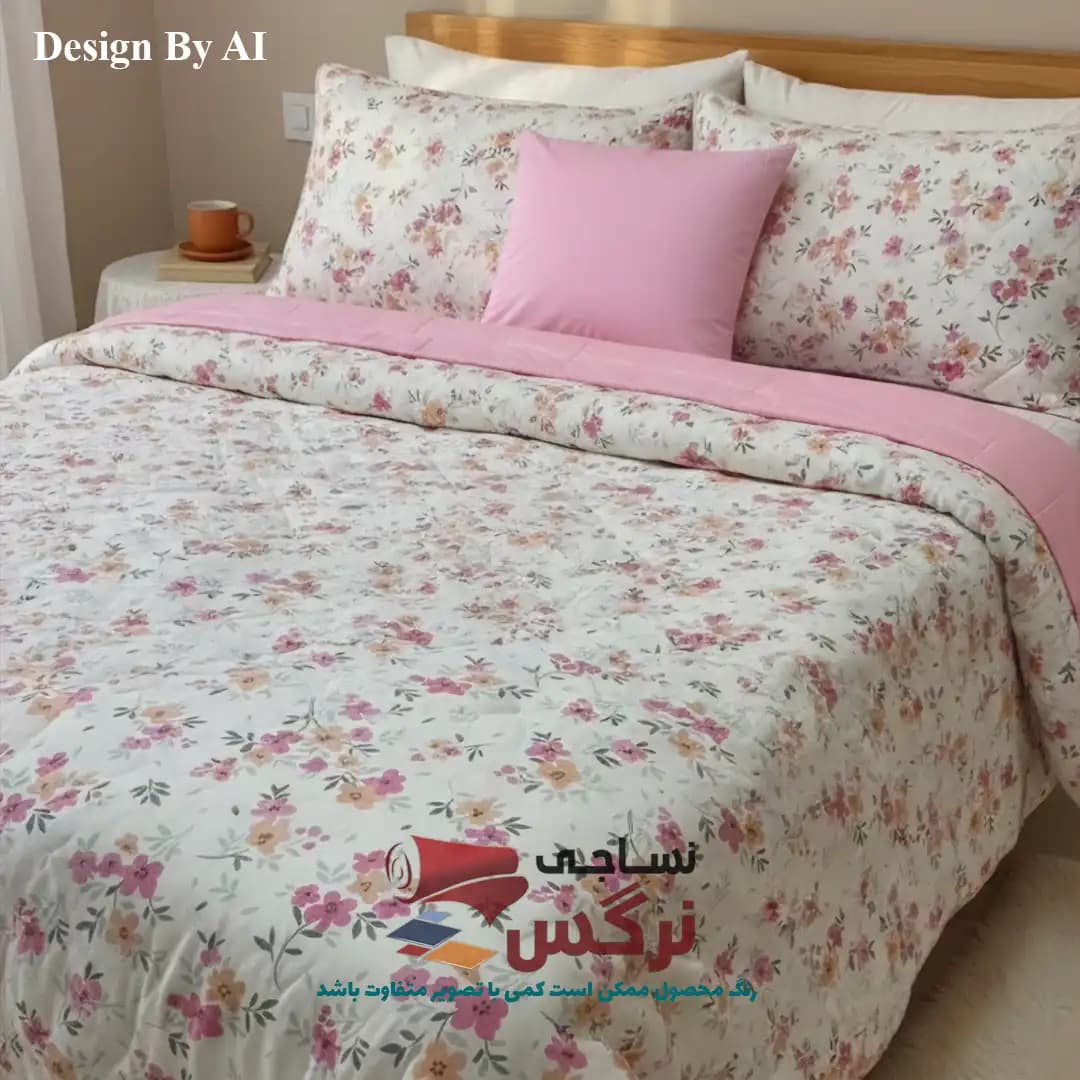 روتختی یکنفره و دونفره نخ پنبه گلدار و راه راه صورتی کد 752 و 753 — تصویر ۲