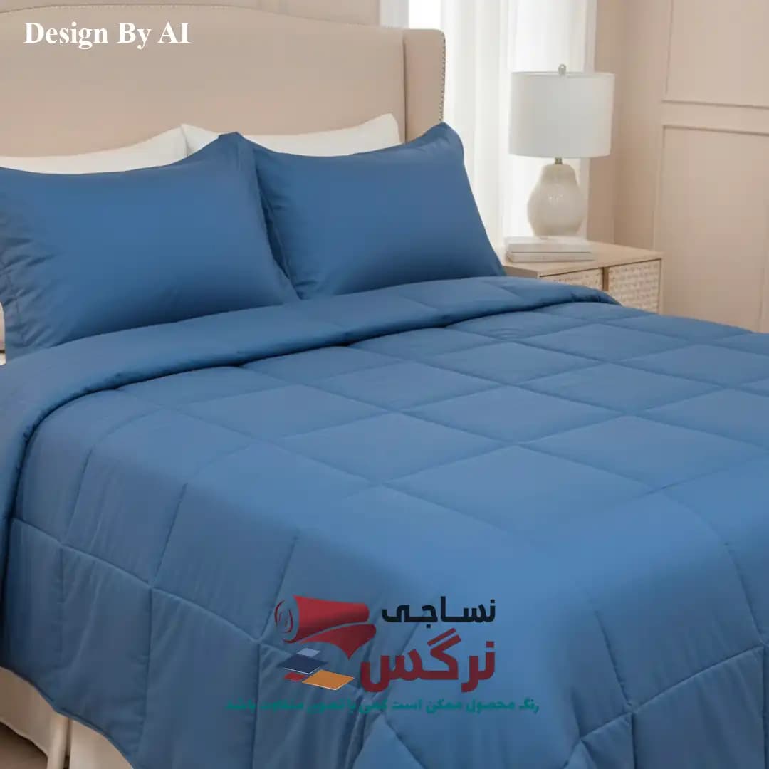 روتختی یکنفره و دونفره نخ پنبه تک رنگ آبی ساده کد 686 — تصویر ۵