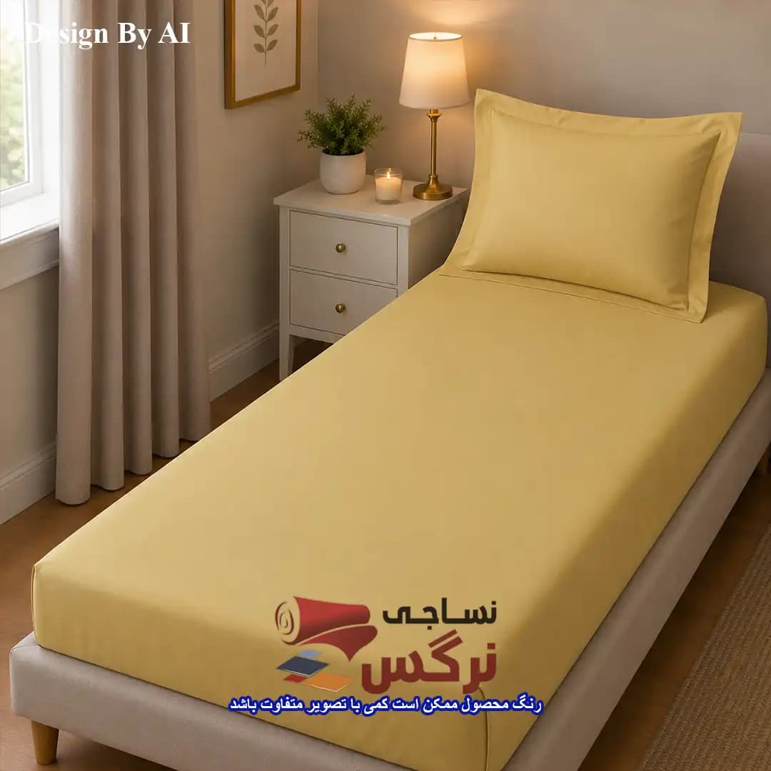 روتختی یکنفره و دونفره نخ پنبه تک رنگ خردلی ساده کد 683 — تصویر ۴