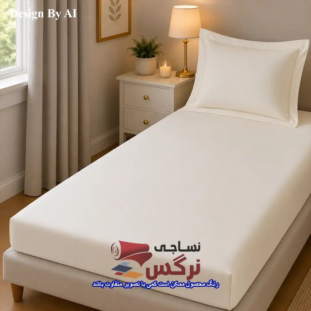 روتختی یکنفره و دونفره نخ پنبه تک رنگ کرم ساده کد 681 — تصویر ۲