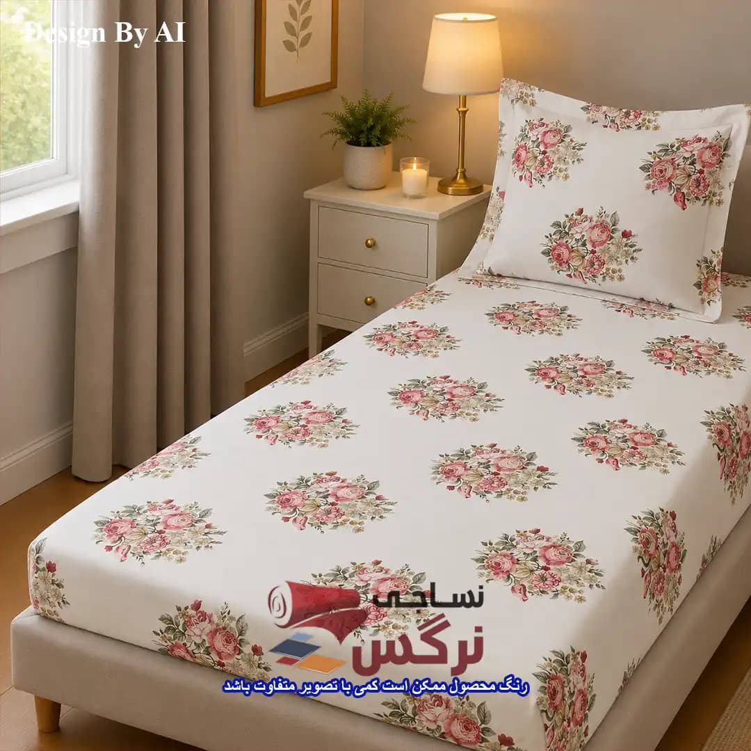 نیم ست کاورکشدار تخت و روبالشتی نخ پنبه گلدار کد 537 و 538 — تصویر ۵