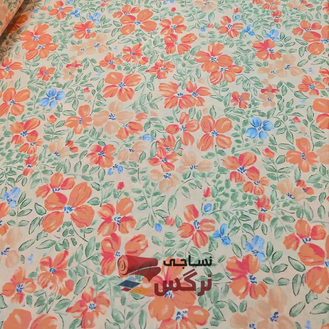 ملحفه نخ پنبه طرح گلدار نارنجی عرض 2.4 کد 303