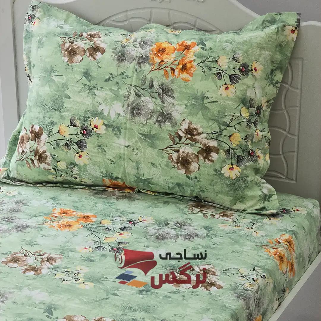 نیم ست کاورکشدار تخت و روبالشتی ساتن ابریشم گلدار کد 136