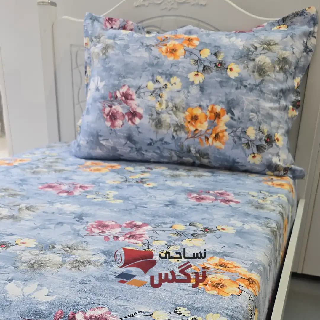 نیم ست کاورکشدار تخت و روبالشتی ساتن ابریشم گلدار کد 120 — تصویر ۸