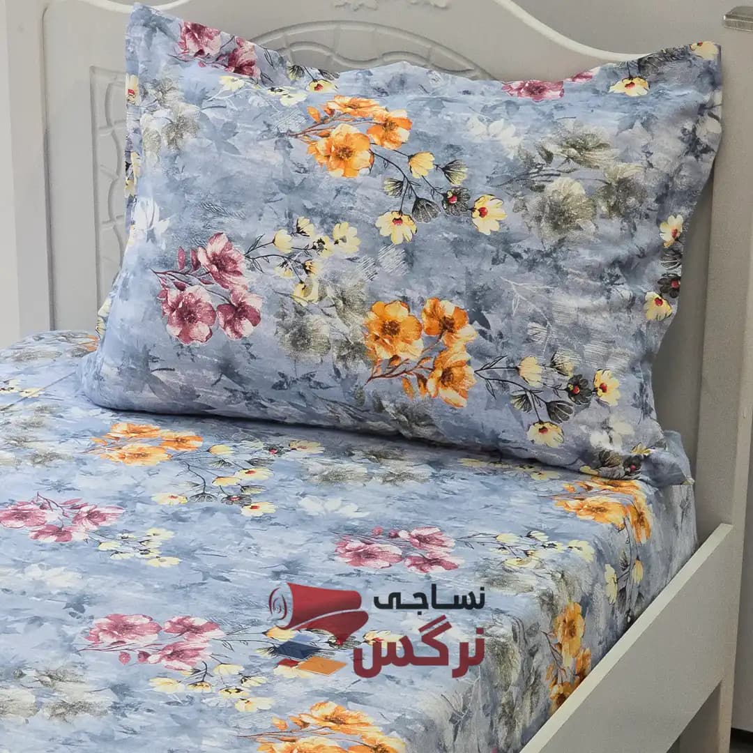 نیم ست کاورکشدار تخت و روبالشتی ساتن ابریشم گلدار کد 120 — تصویر ۵