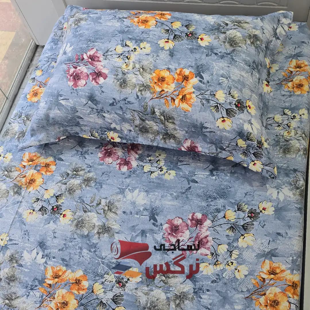 نیم ست کاورکشدار تخت و روبالشتی ساتن ابریشم گلدار کد 120 — تصویر ۲