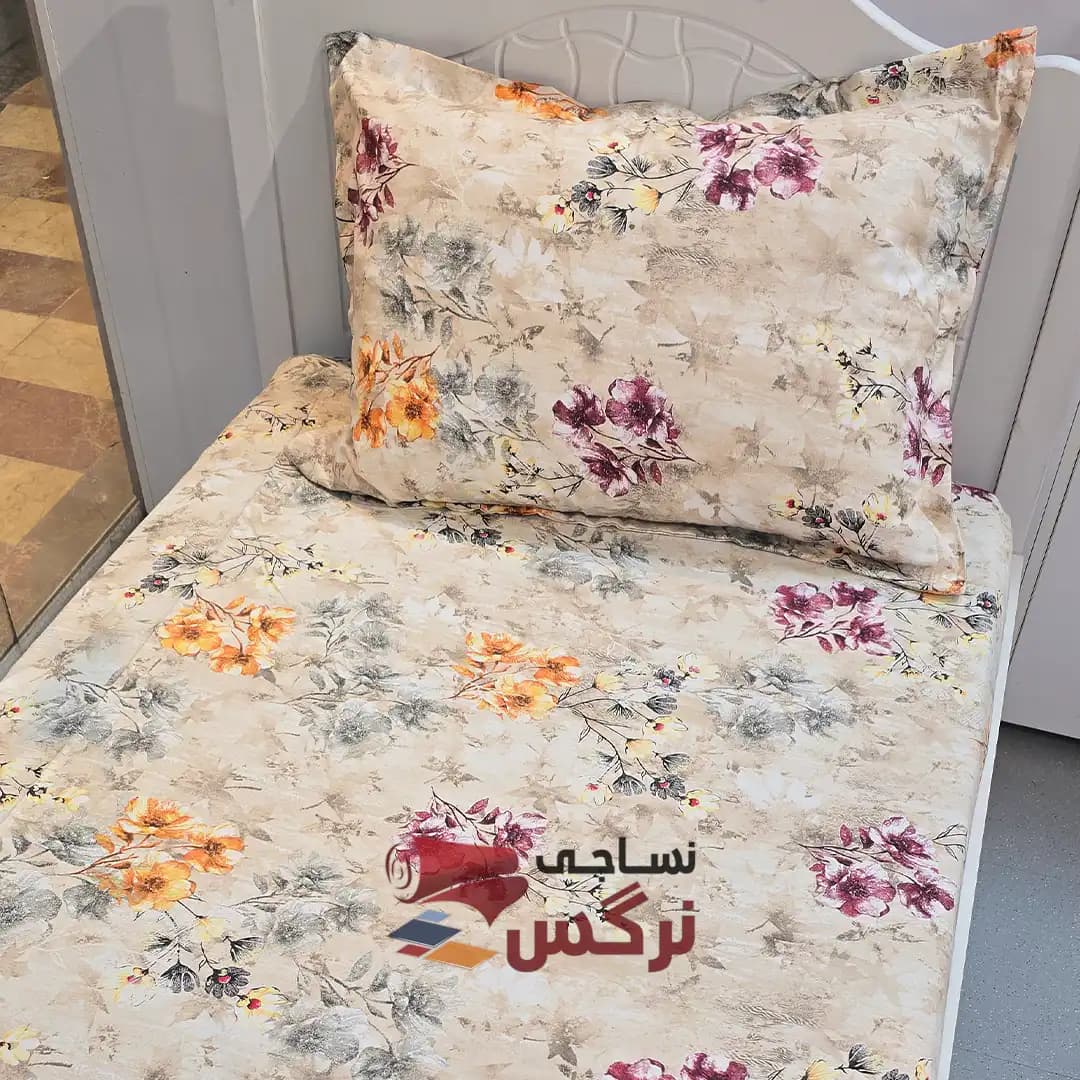 نیم ست کاورکشدار تخت و روبالشتی ساتن ابریشم گلدار کد 129 — تصویر ۶