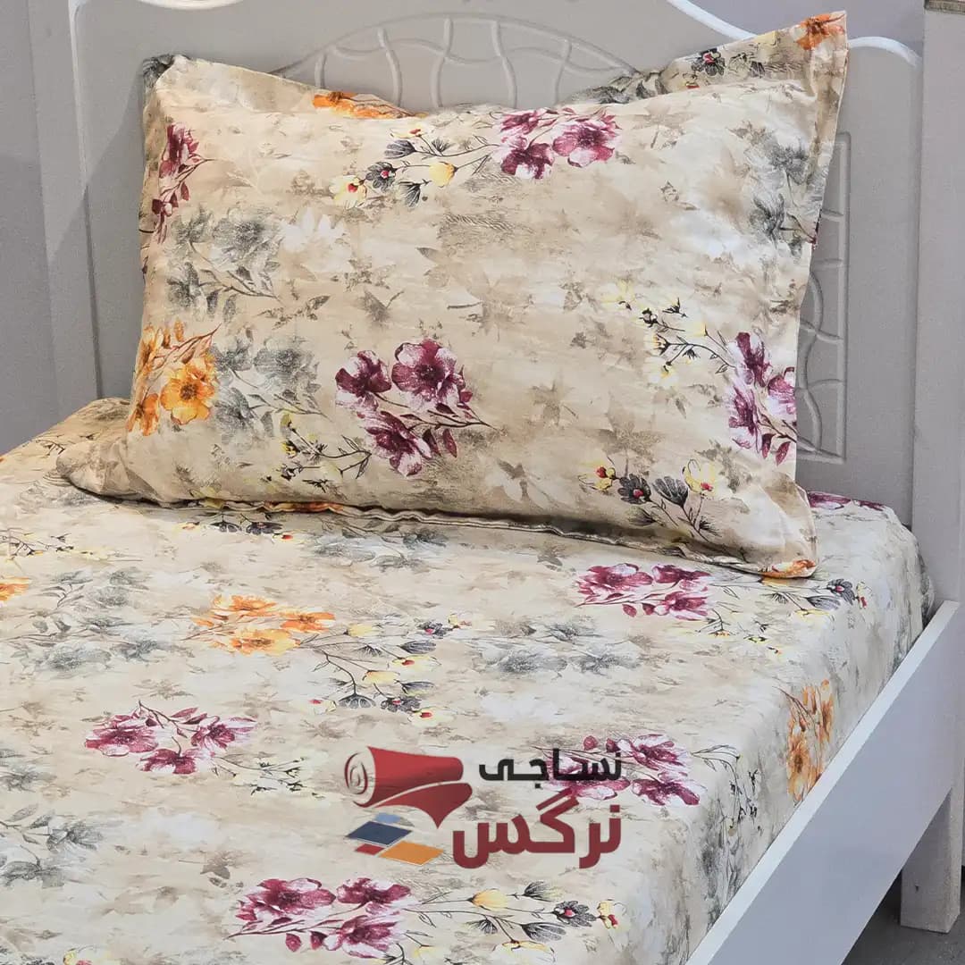 نیم ست کاورکشدار تخت و روبالشتی ساتن ابریشم گلدار کد 129