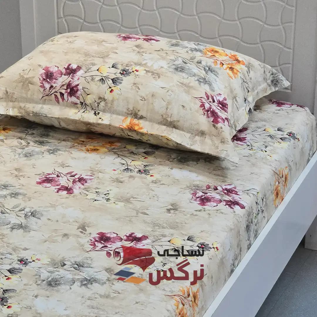 نیم ست کاورکشدار تخت و روبالشتی ساتن ابریشم گلدار کد 129 — تصویر ۴