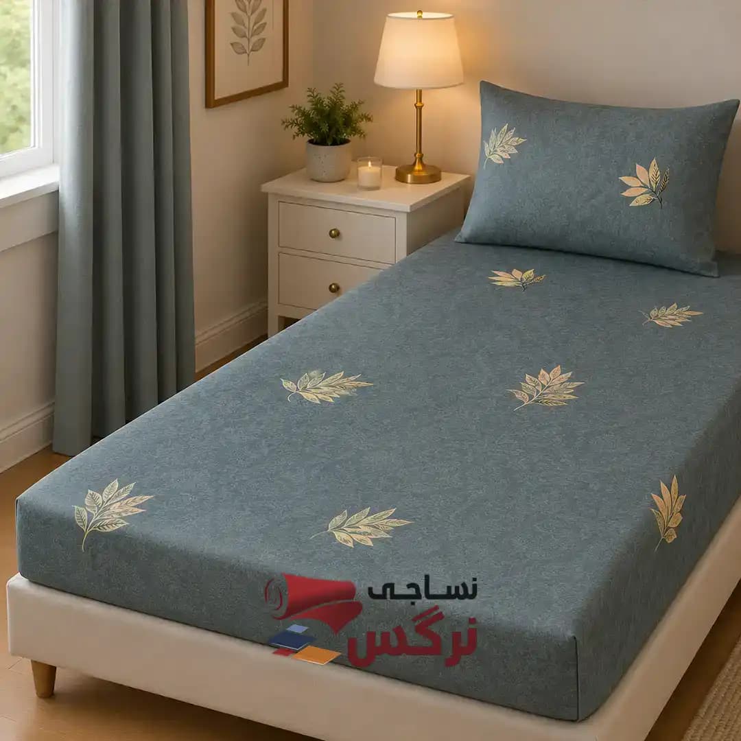 نیم ست کاورکشدار تخت و روبالشتی ژاکارد ساتن ابریشم طرح برگ افرا — تصویر ۴