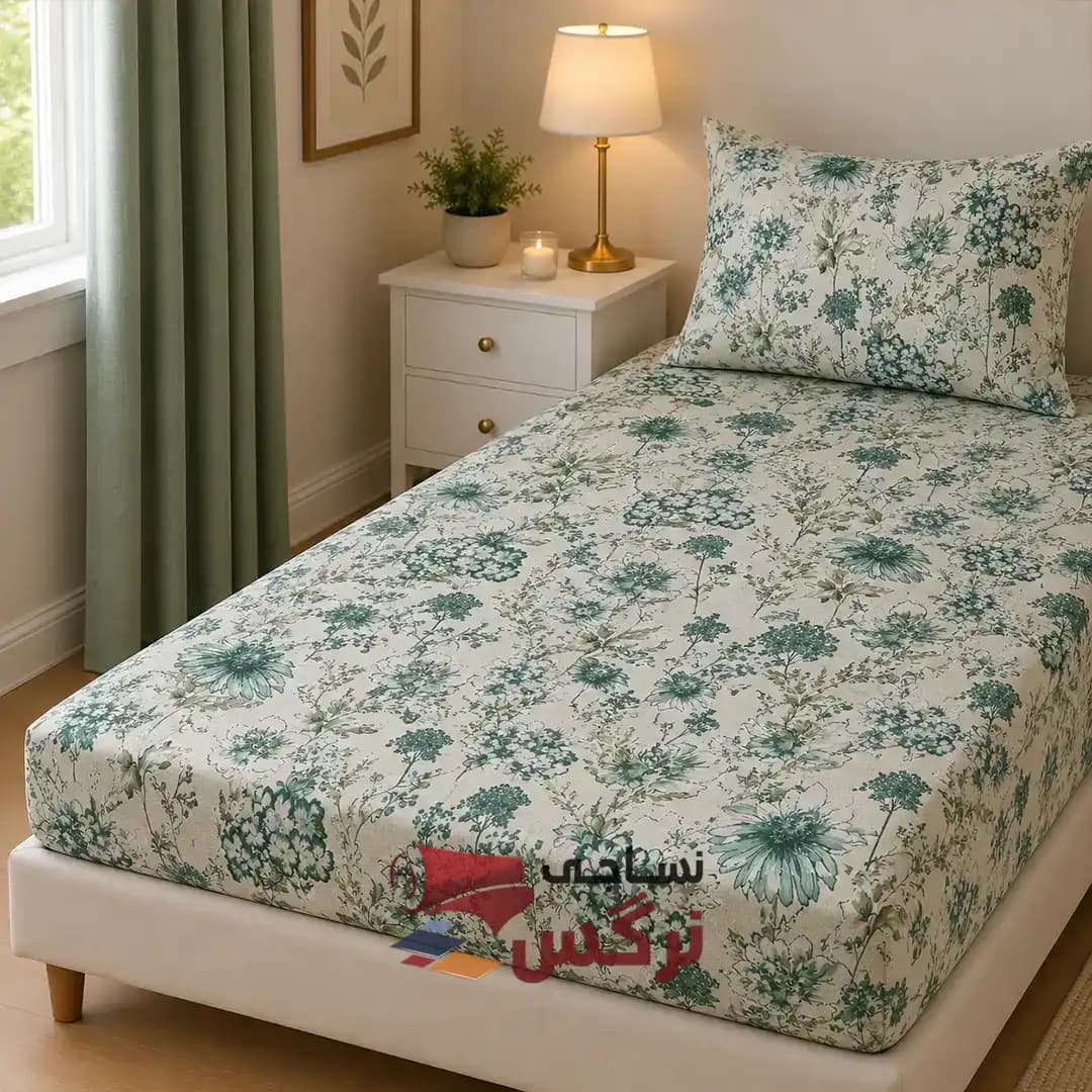 نیم ست کاورکشدار تخت و روبالشتی نخ پنبه گلدار کد 100 — تصویر ۷