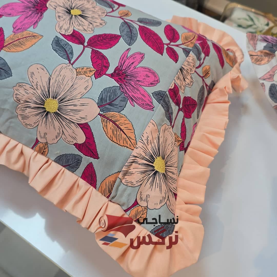 روبالشتی چیندار نخ پنبه طرح گل کد 665 — تصویر ۷