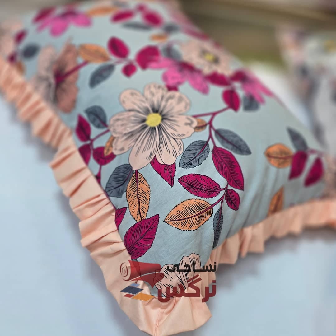 روبالشتی چیندار نخ پنبه طرح گل کد 665 — تصویر ۵