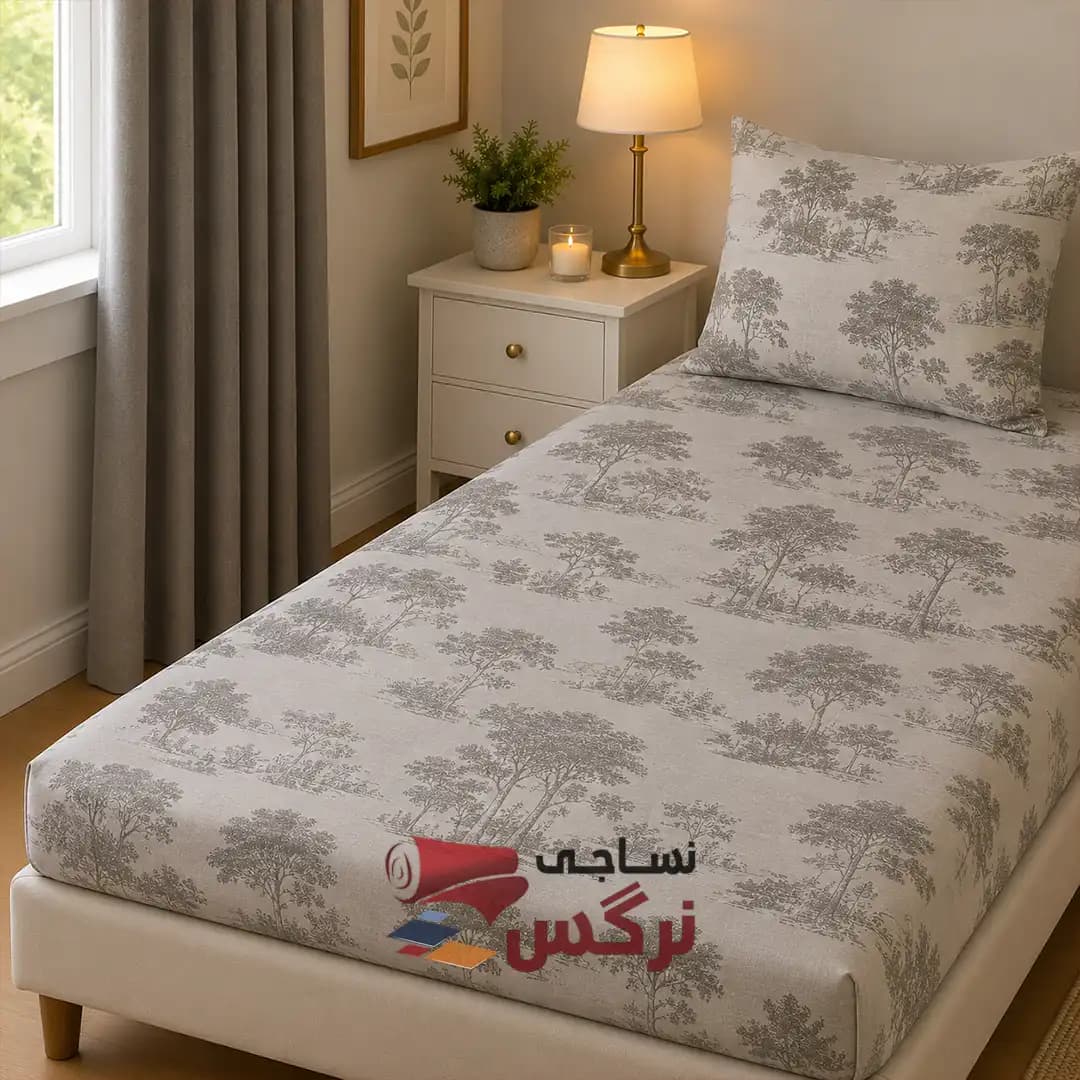 نیم ست کاورکشدار تخت و روبالشتی نخ پنبه طرح جنگل — تصویر ۴