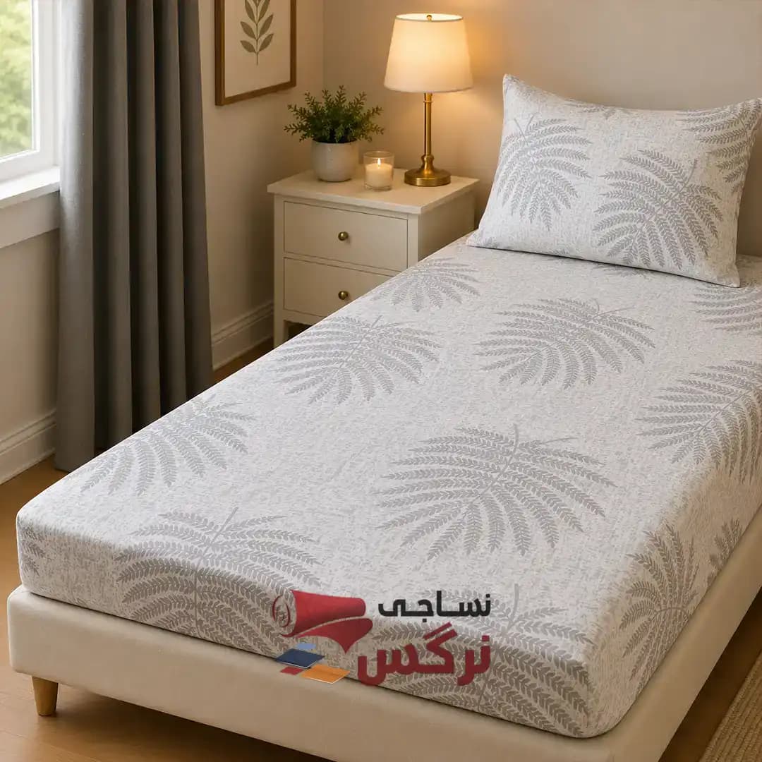 نیم ست کاورکشدار تخت و روبالشتی نخ پنبه کرم و قهوه ای — تصویر ۳