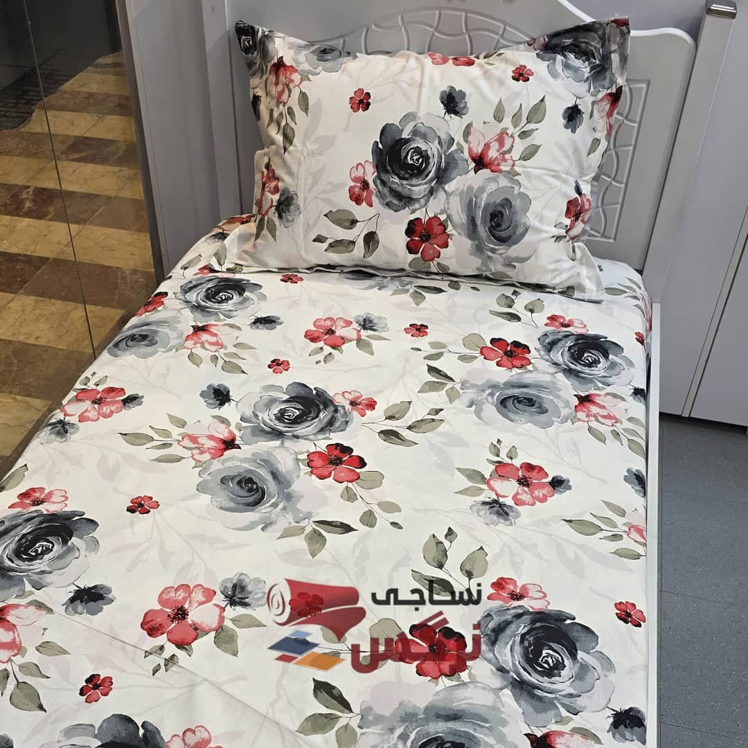 نیم ست کاورکشدار تخت و روبالشتی نخ پنبه گل رز — تصویر ۹