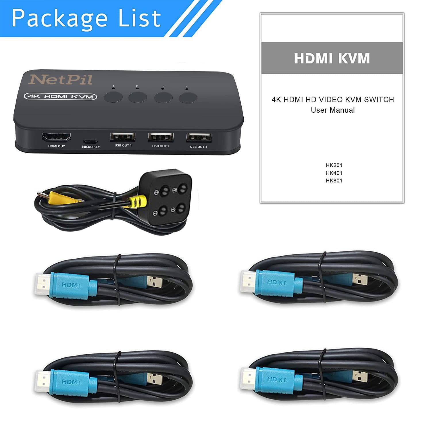 سویچ چهار پورت HDMI KVM نت پیل مدل HK401 — تصویر ۶