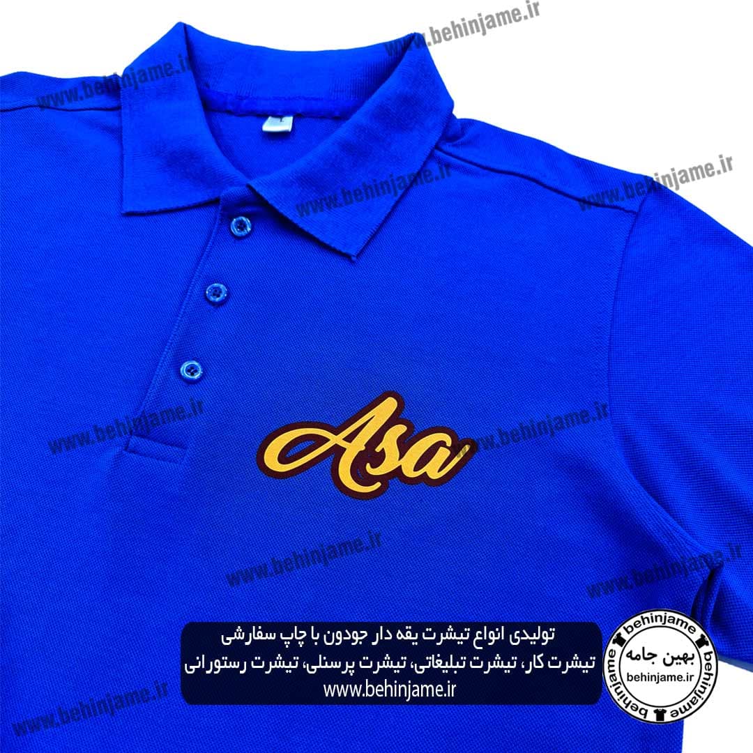 تیشرت کار سبز و آبی با چاپ لوگو شرکت — تصویر ۳