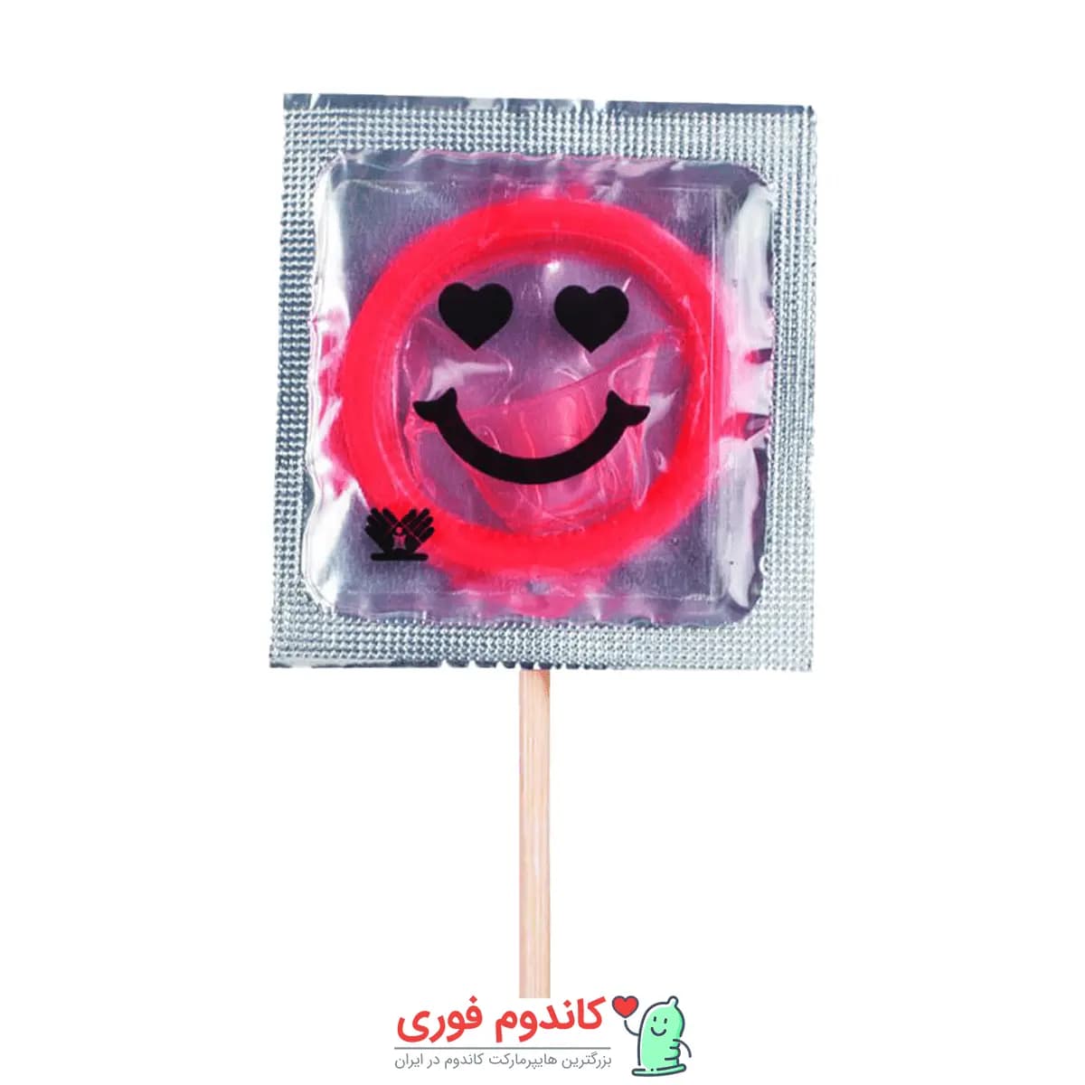 کاندوم چوبی صورتی با طعم توت فرنگی مدل هپی فیس — تصویر ۲