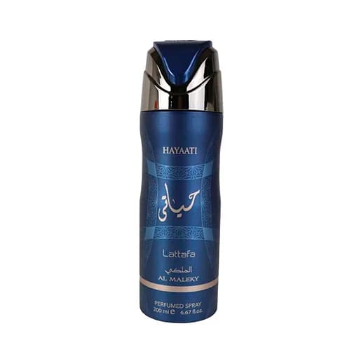 اسپری بدن حیاتی الملکی آبی لطافه حجم 200 میلی‌لیتر اورجینال | Hayaati Al Maleky body spray Lattafa