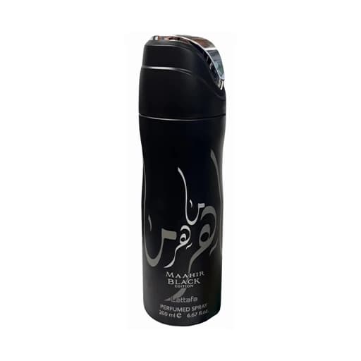 اسپری بدن ماهر بلک مشکی لطافه حجم 200 میلی‌لیتر اورجینال | MAAHIR Black Body Spray Lattafa
